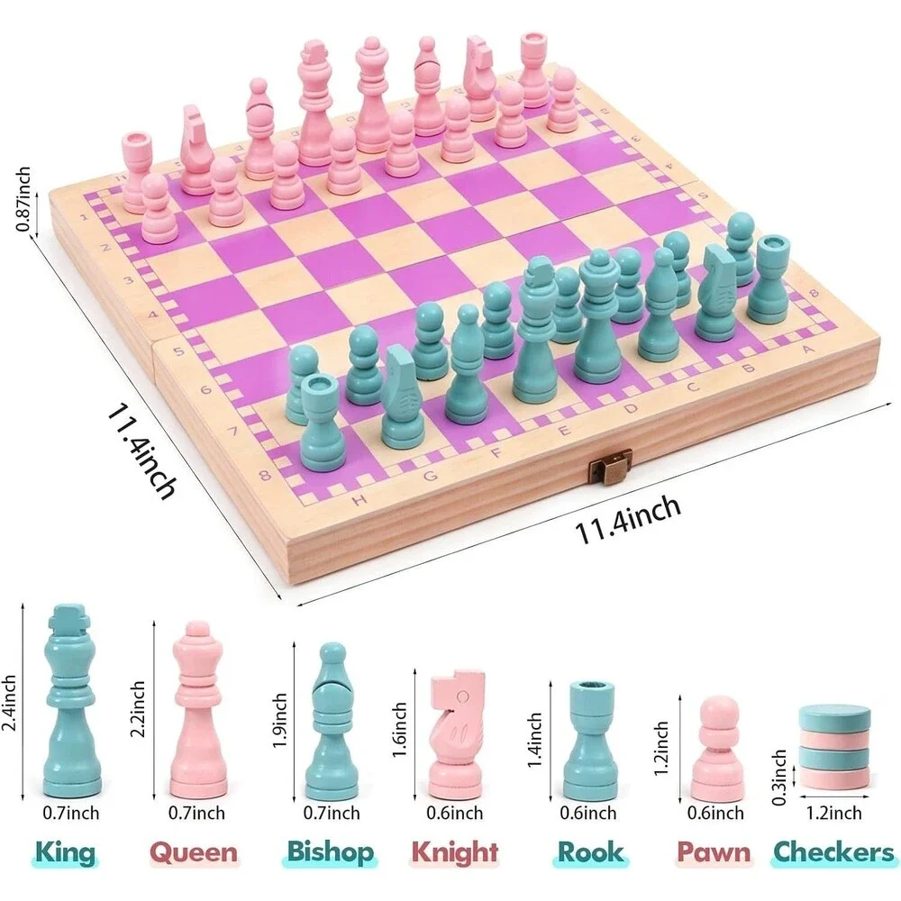 2 in 1 Wooden Chess and Checkers Set Magnetic – 15 inch Folding Board Game